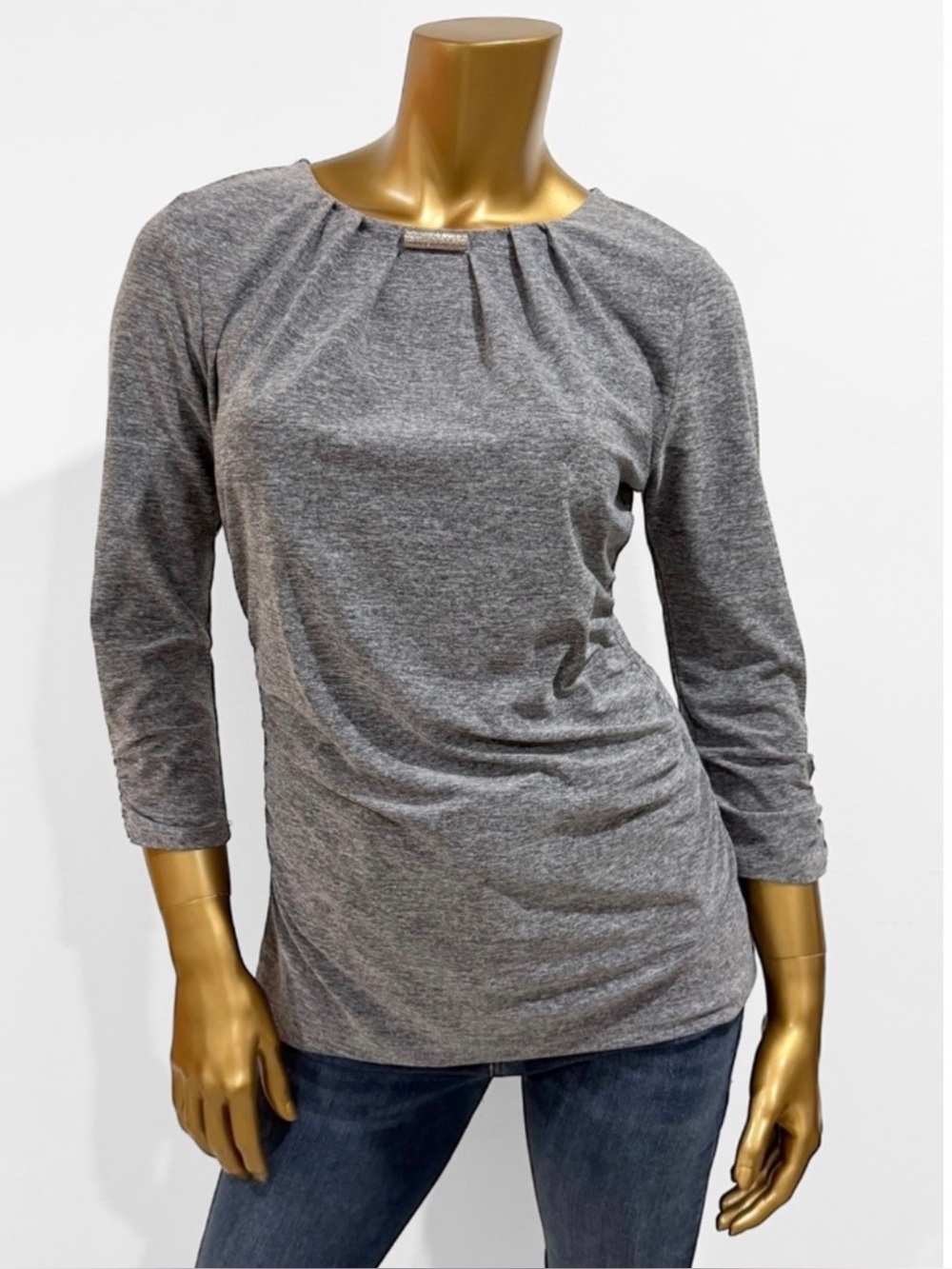 Fortune + Ivy Women's Grey Ruched 3/4 Sleeve Top Size S